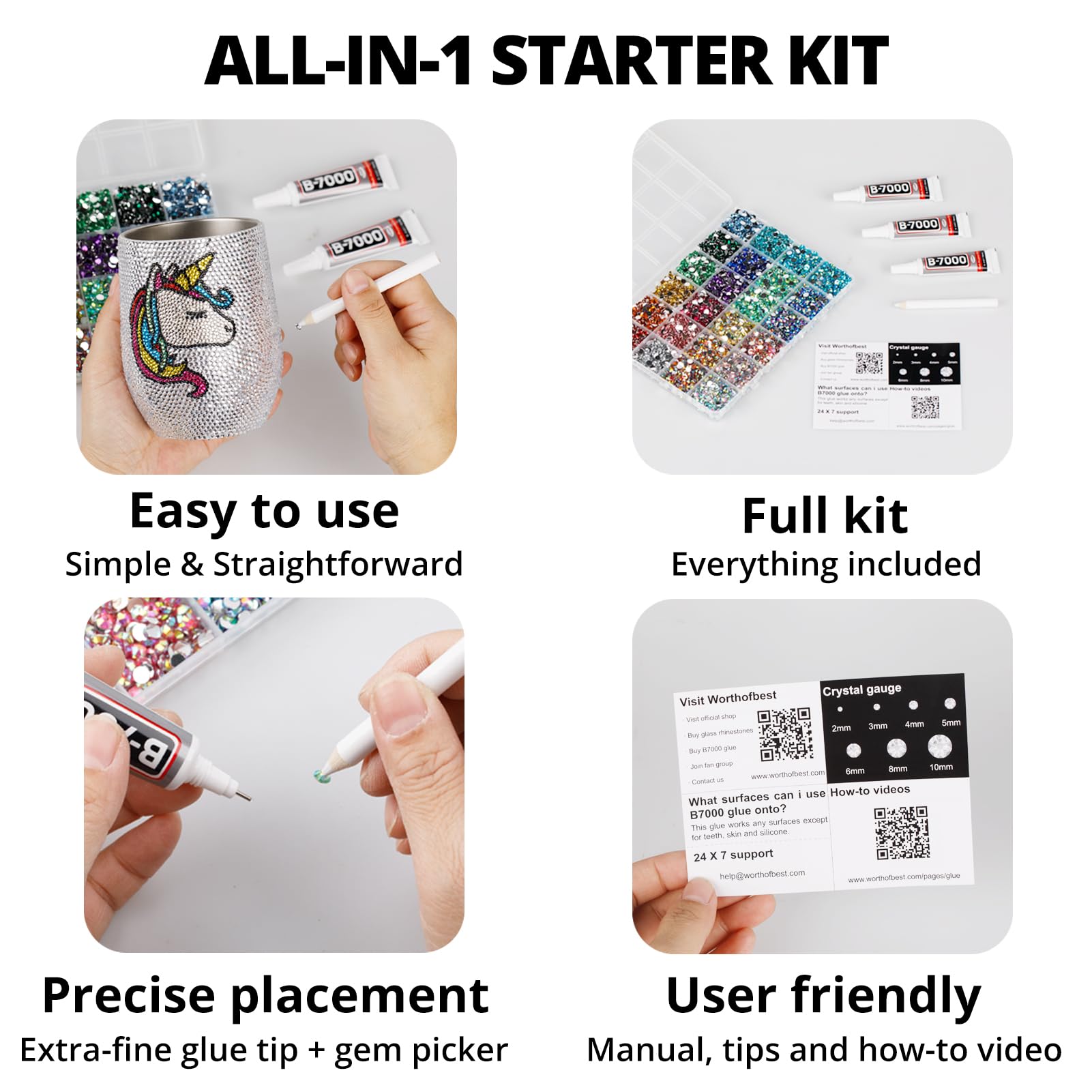 Worthofbest label and contents laid out highlighting included tools and massive quantity