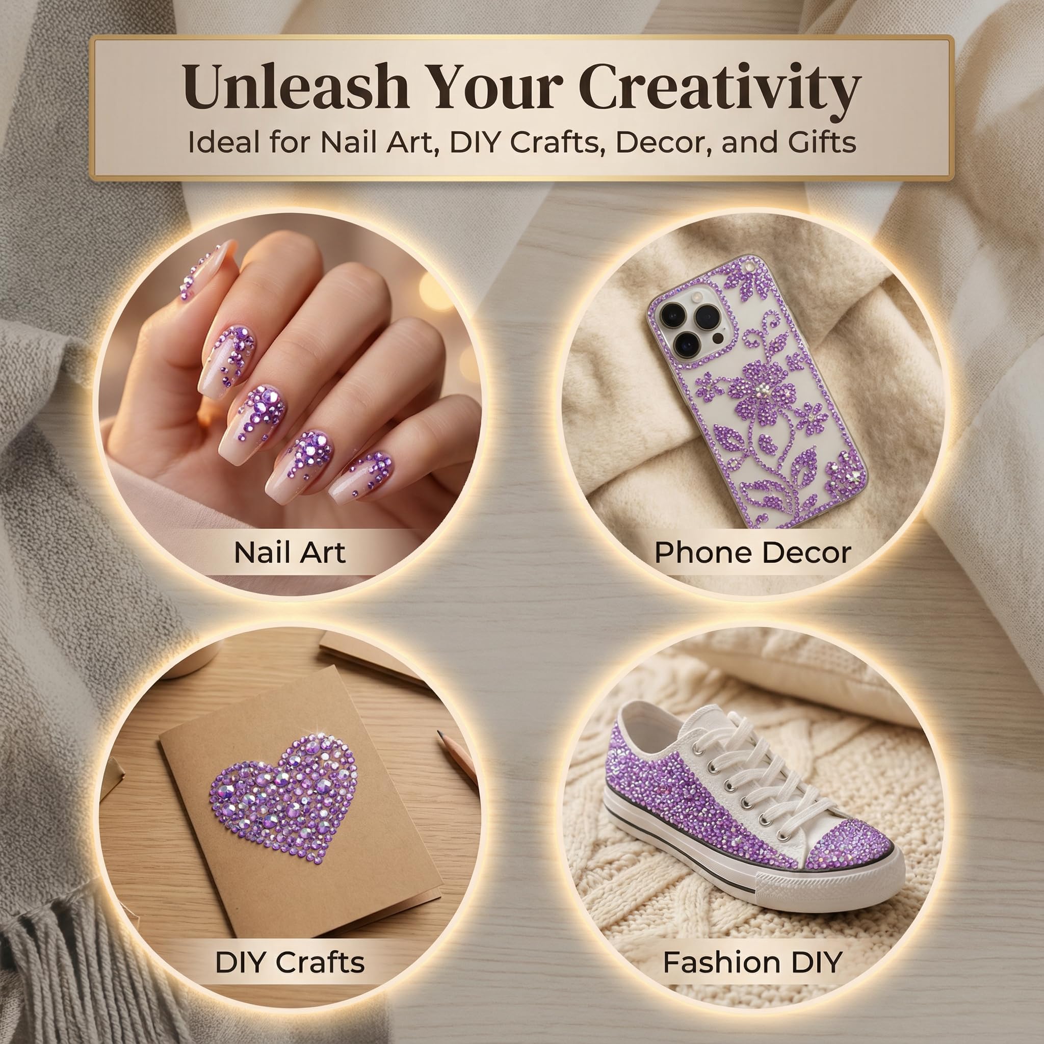 Worthofbest decorated phone case with lavender gems displaying finished creative impact