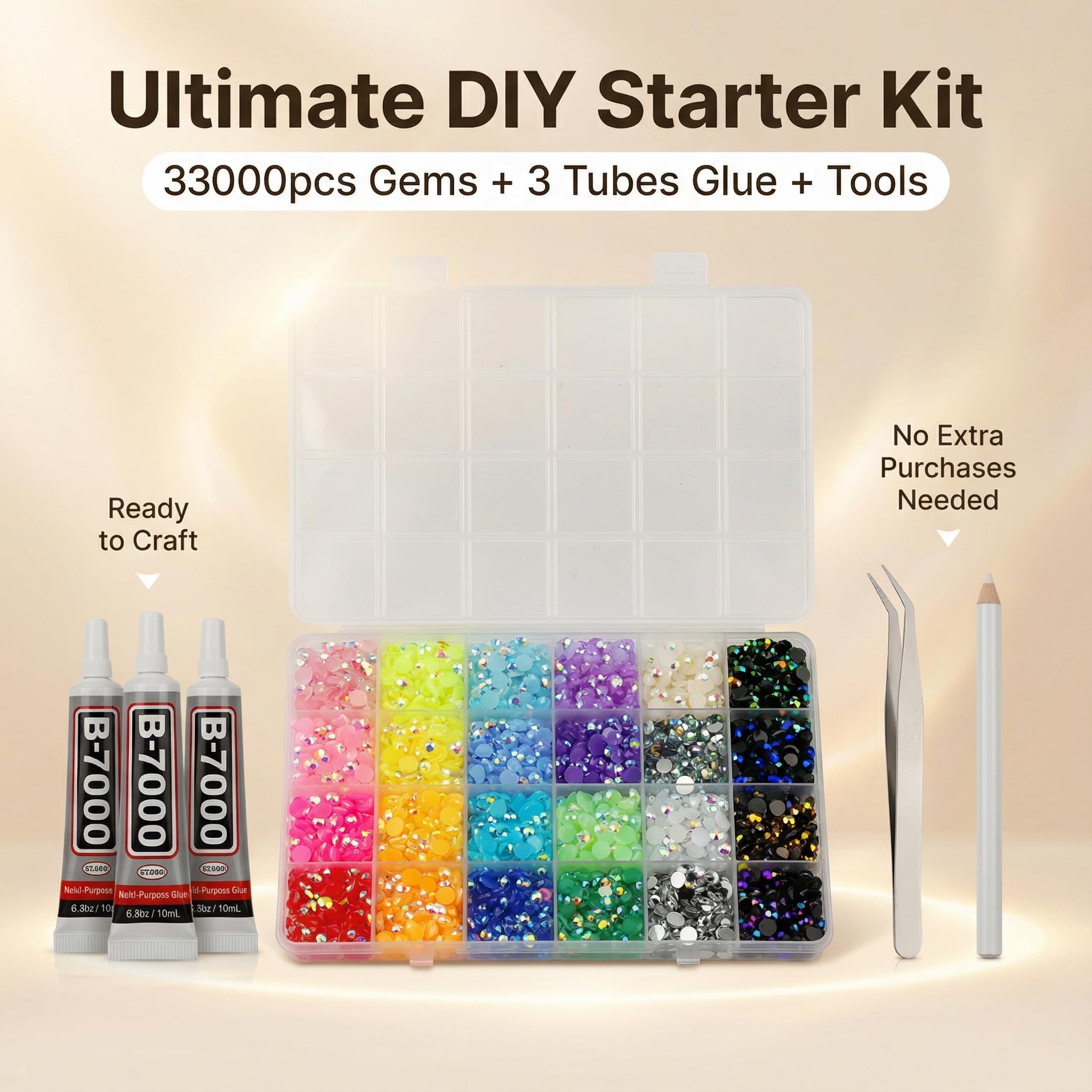 Worthofbest open 24-grid box with neatly separated colors for organized crafting