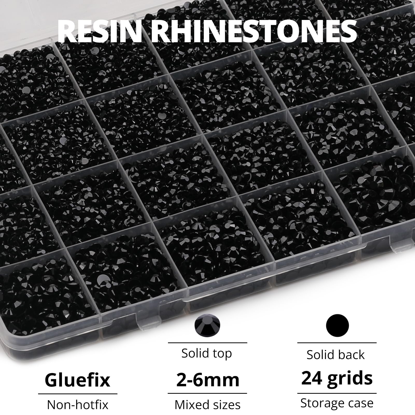 Worthofbest 24-grid organizer with sorted rhinestone sizes for quick selection benefit