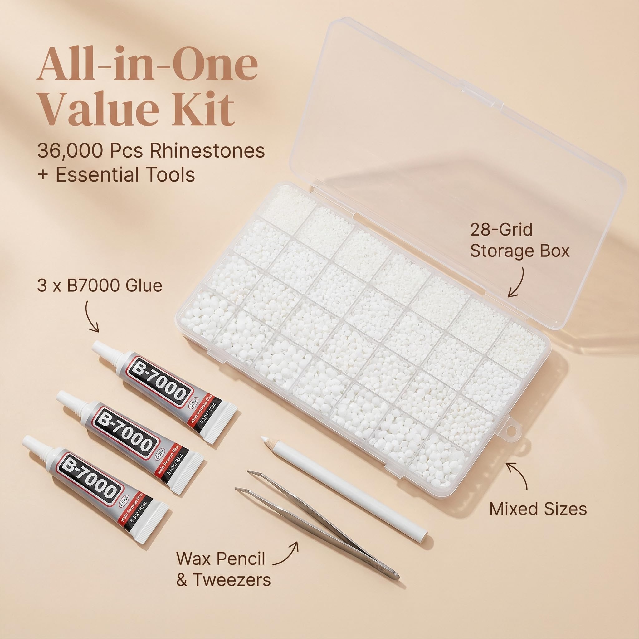 Worthofbest clear organizer grid with sorted rhinestones for fast selection