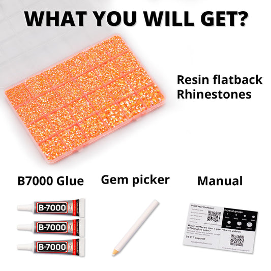 Worthofbest 24-grid organizer with sorted orange gems for quick size selection