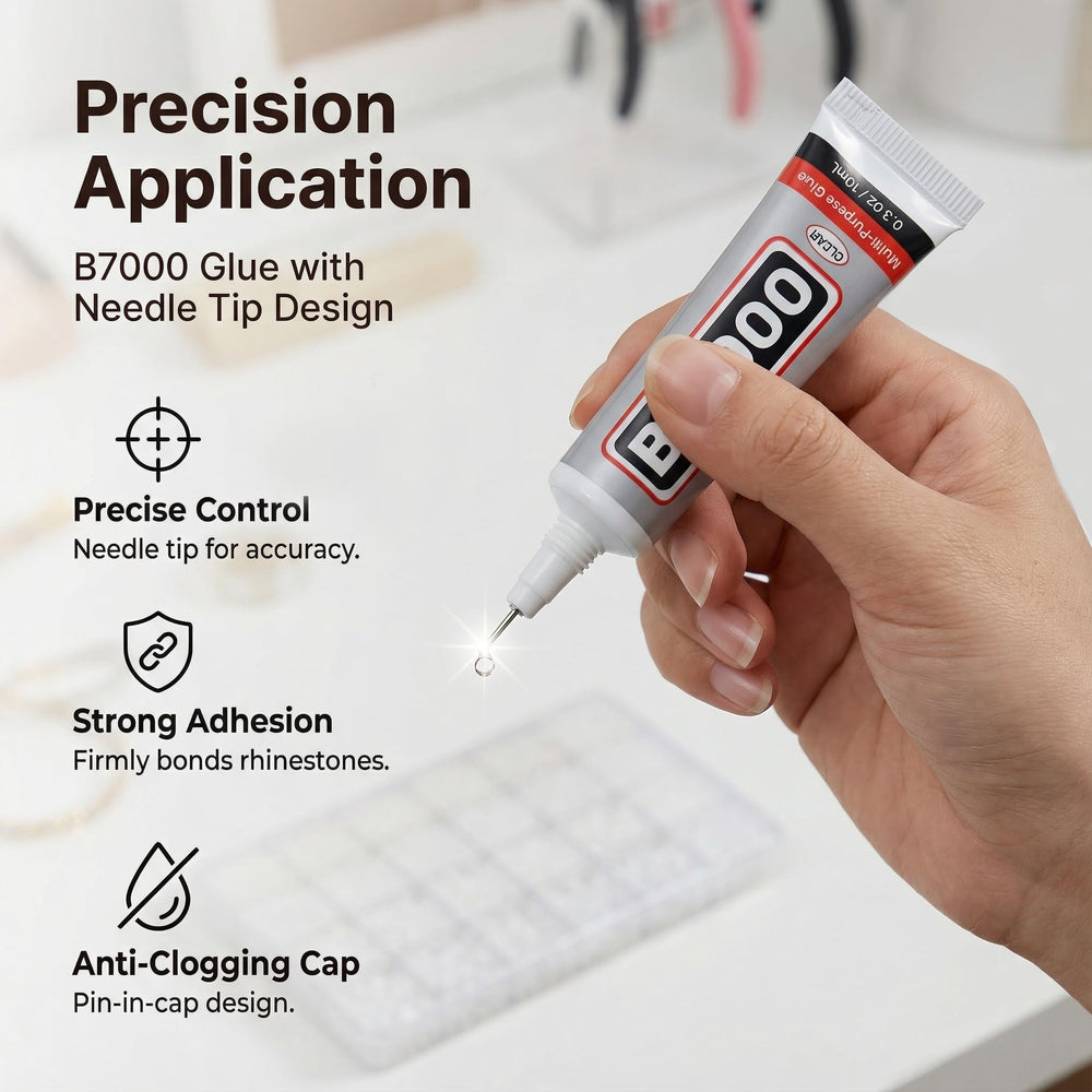 Worthofbest B-7000 glue with tweezers and wax pencil for precise placement