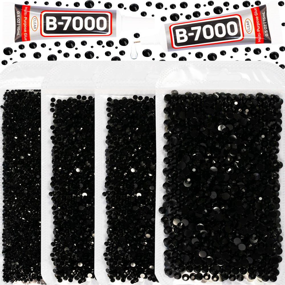 Worthofbest front packaging showing full black rhinestone kit and organized packs for convenience