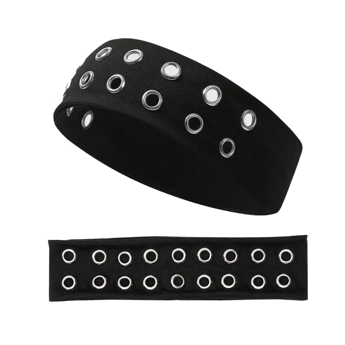 Wouputy front view showing black grommet headband and bold style benefit