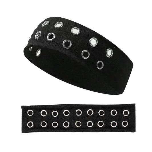 Wouputy front view showing black grommet headband and bold style benefit