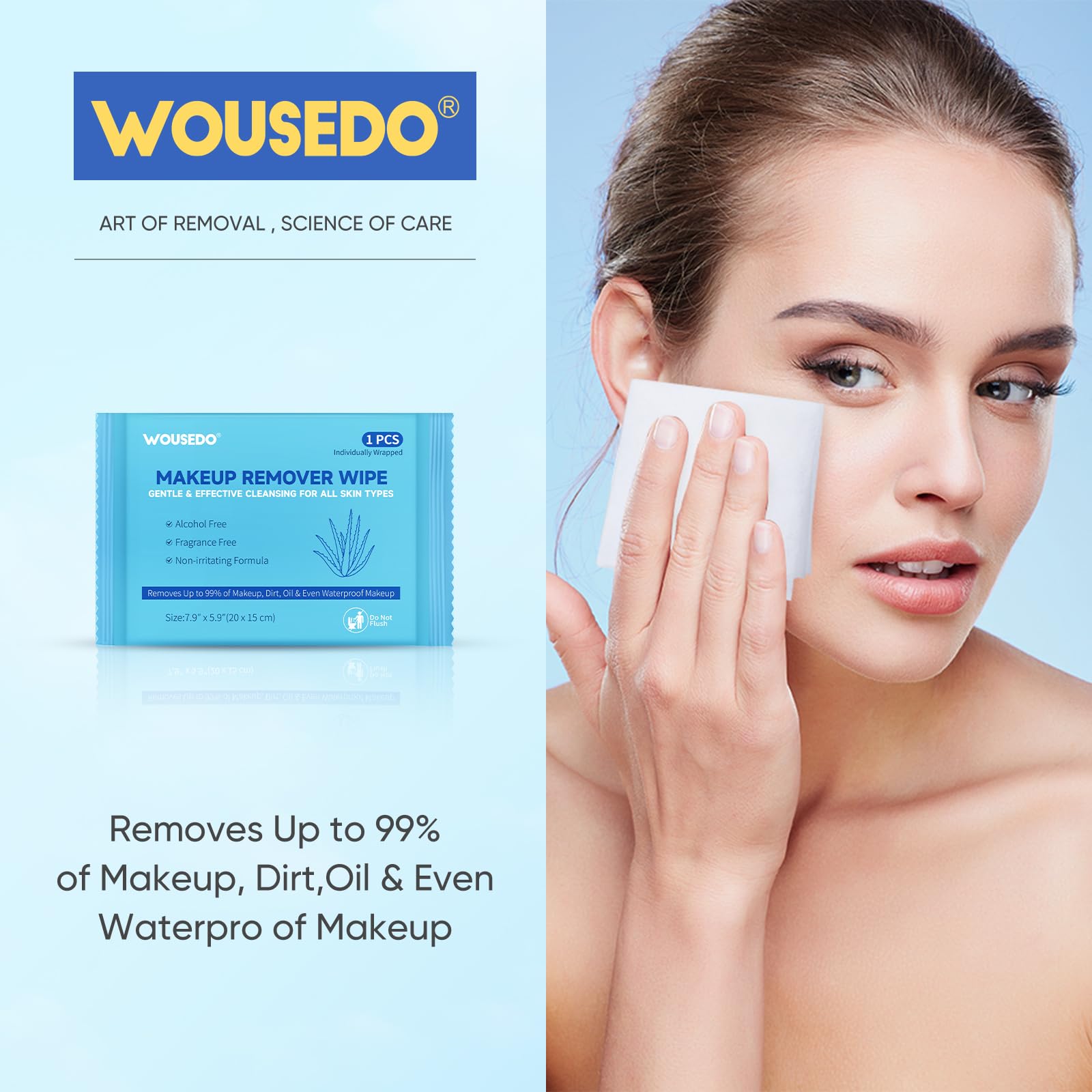WOUSEDO close-up of wipe texture revealing soft fibers for gentle cleansing