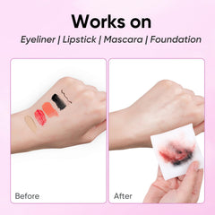 WOUSEDO before and after makeup removal showing clear, refreshed skin result