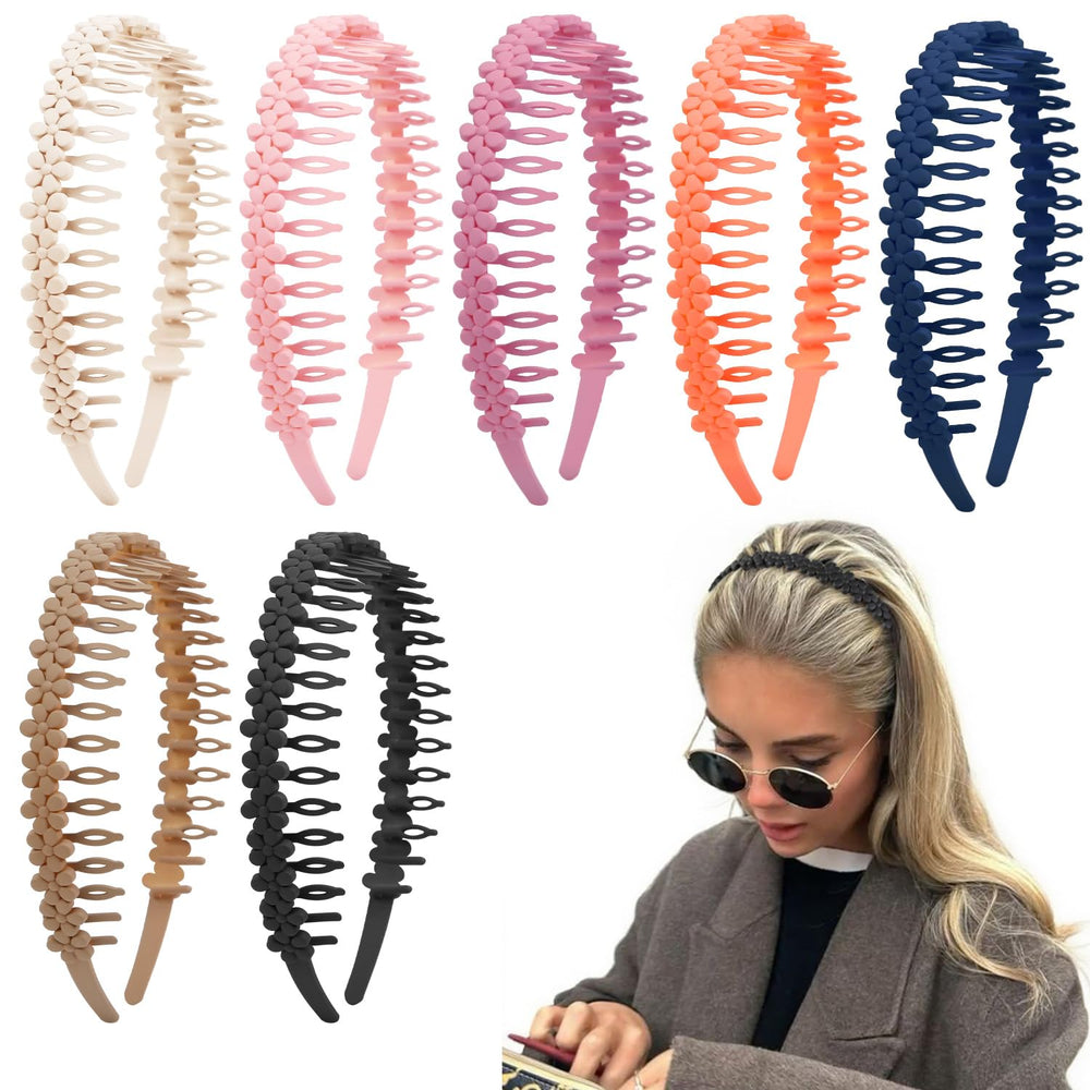 WOVOWOVO front view of seven-pack headbands showing colors and packaging benefit styling variety