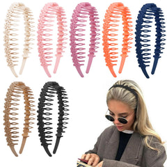 WOVOWOVO front view of seven-pack headbands showing colors and packaging benefit styling variety