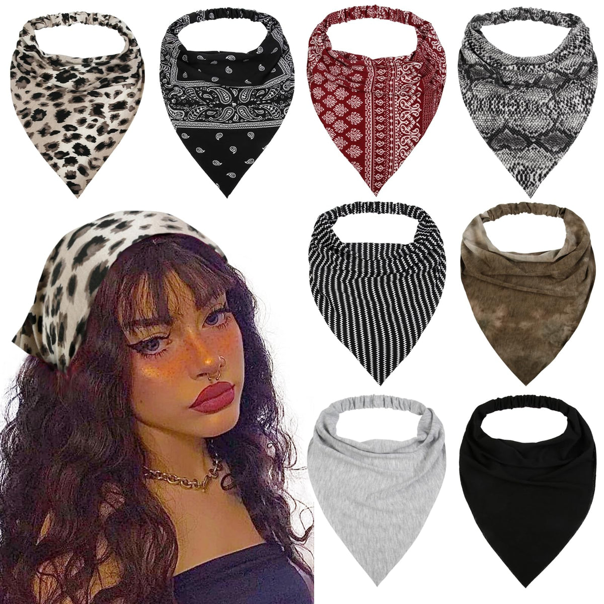 WOVOWOVO front packaging showing eight leopard-print scarves and benefits