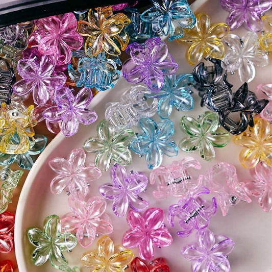 WOVOWOVO front packaging view showing 50 colorful plumeria clips and convenience