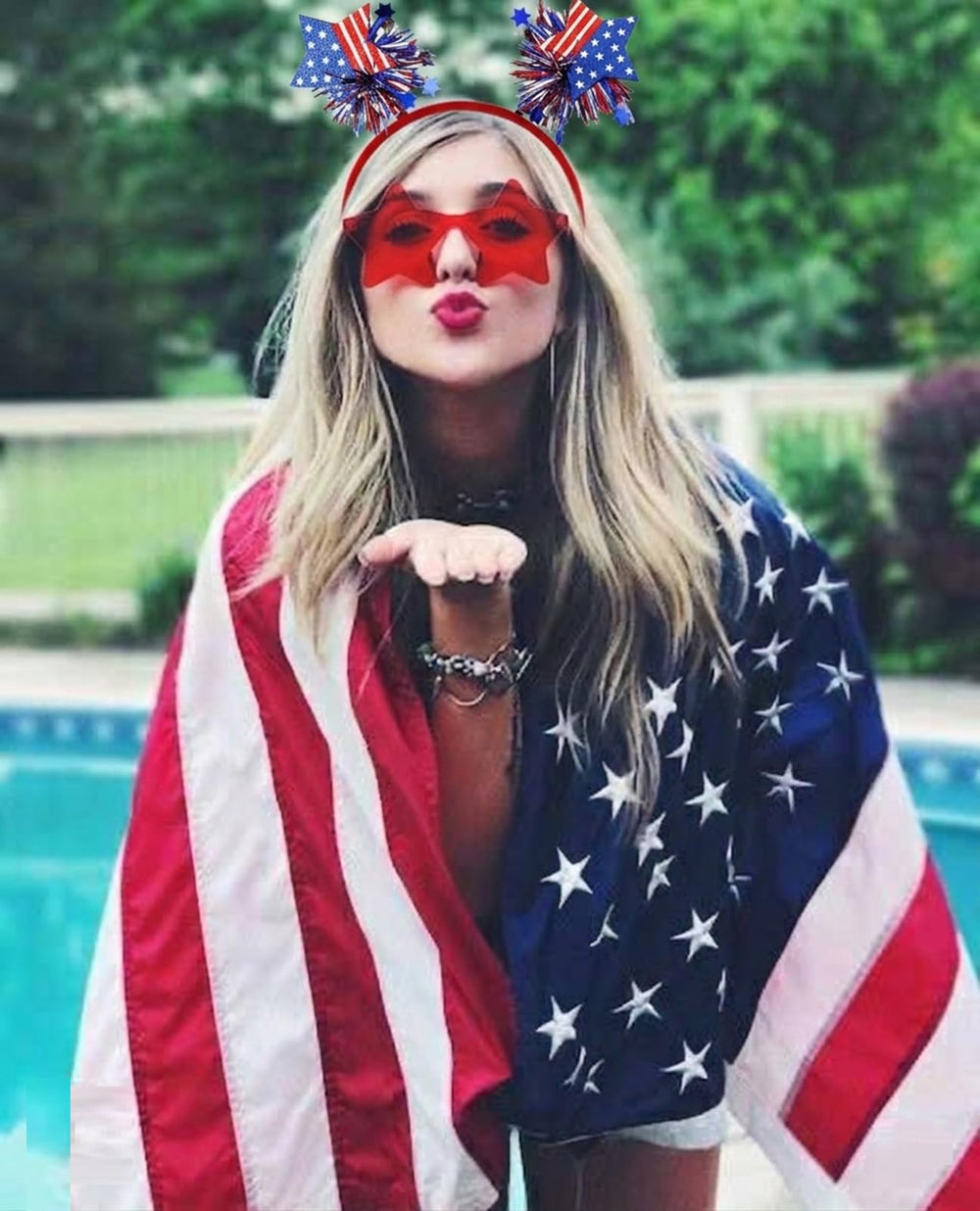 WOVOWOVO star sunglasses front silhouette adding fun patriotic flair to outfits