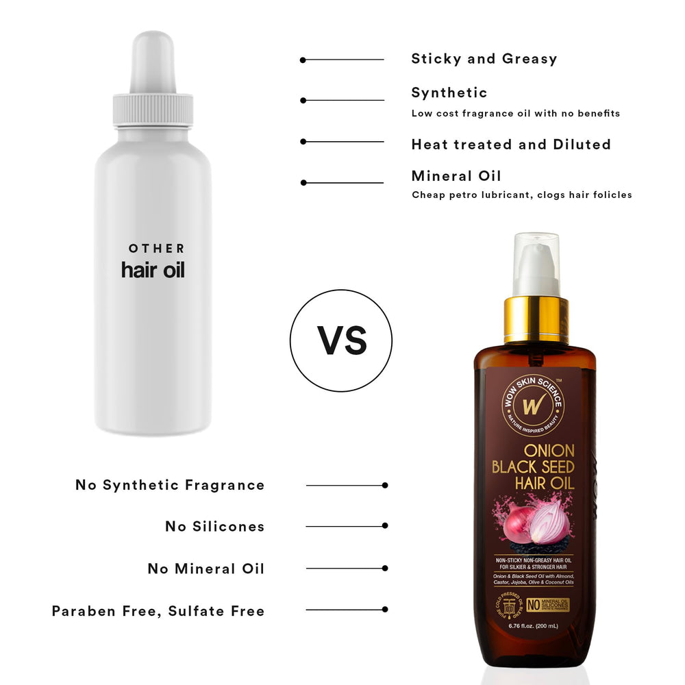 WOW Skin Science before-and-after hair comparison displaying smoother, shinier strands