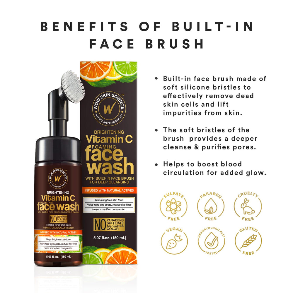 WOW Skin Science face wash staged in bathroom to show daily routine convenience and clean look