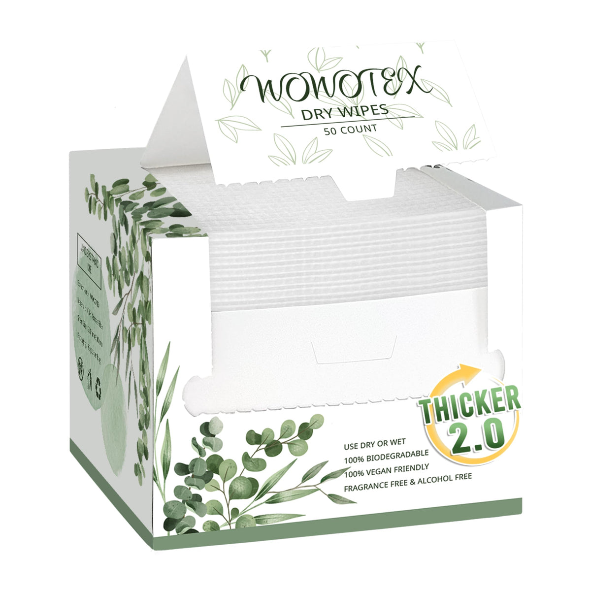 WOWOTEX box front view showing 50-count and product benefits
