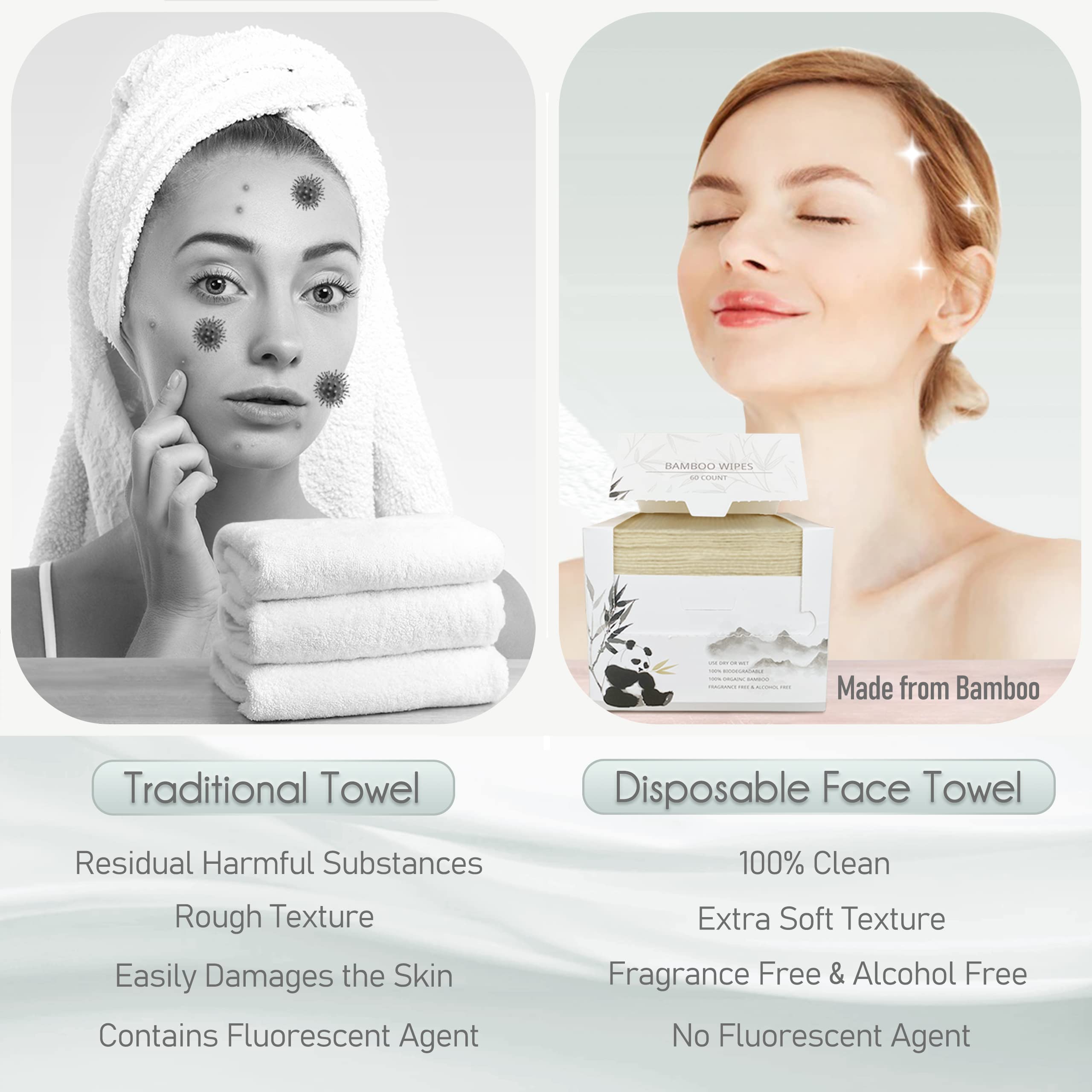 WOWOTEX towel removing makeup from a model demonstrating gentle cleansing