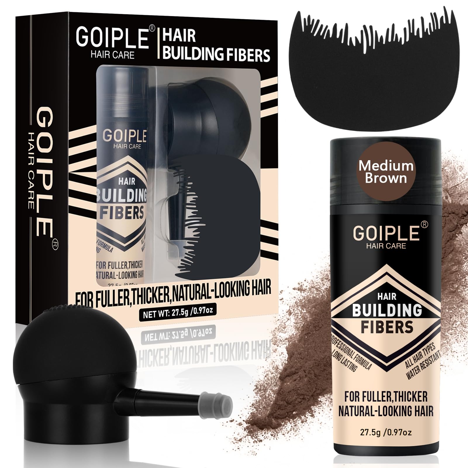 WOZUTUNT front packaging showing medium brown fibers and applicator benefit instant coverage