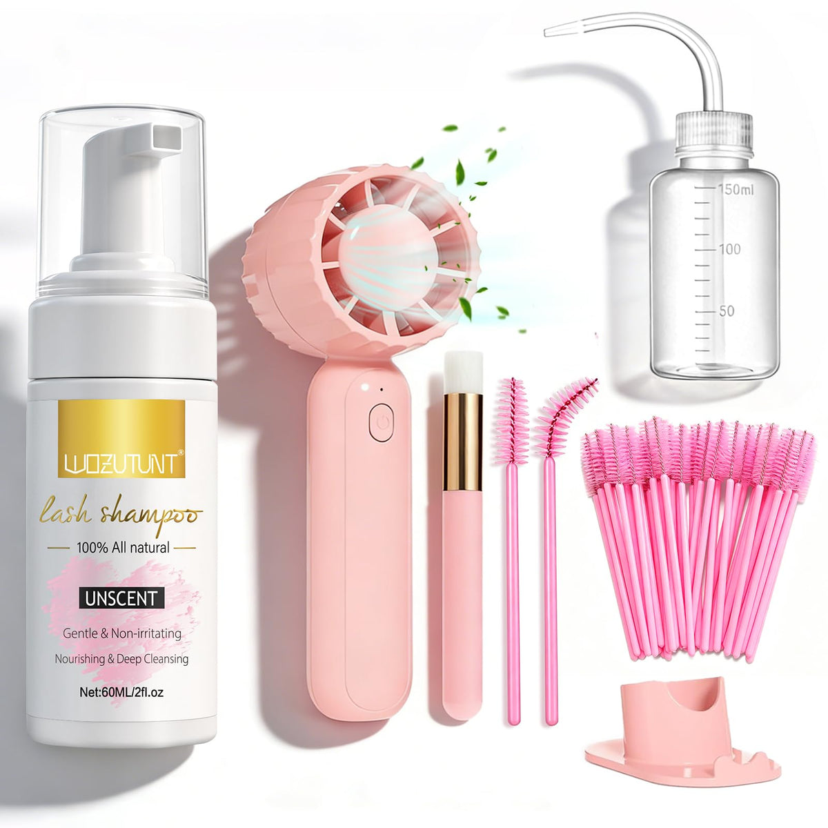 WOZUTUNT front view of lash mousse kit showing all included items for easy maintenance