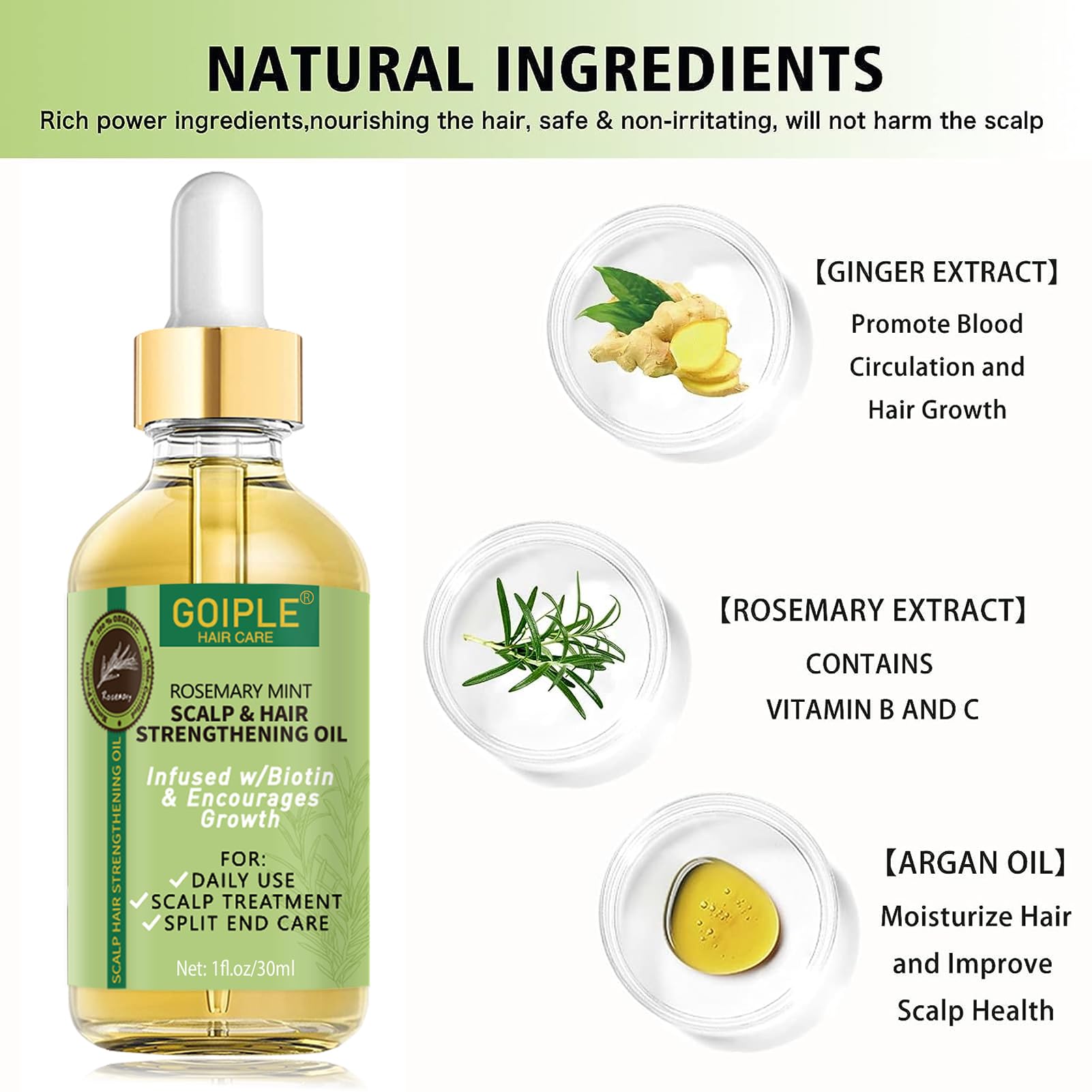 WOZUTUNT rosemary oil bottle image promoting shine and scalp nourishment