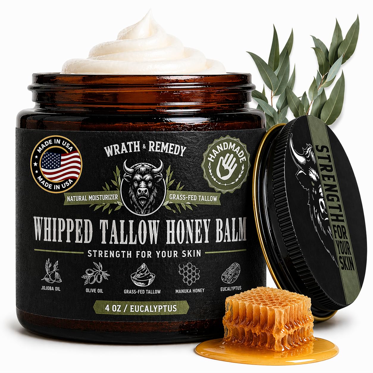 Wrath & Remedy front jar eucalyptus scent, clear product benefit hydration