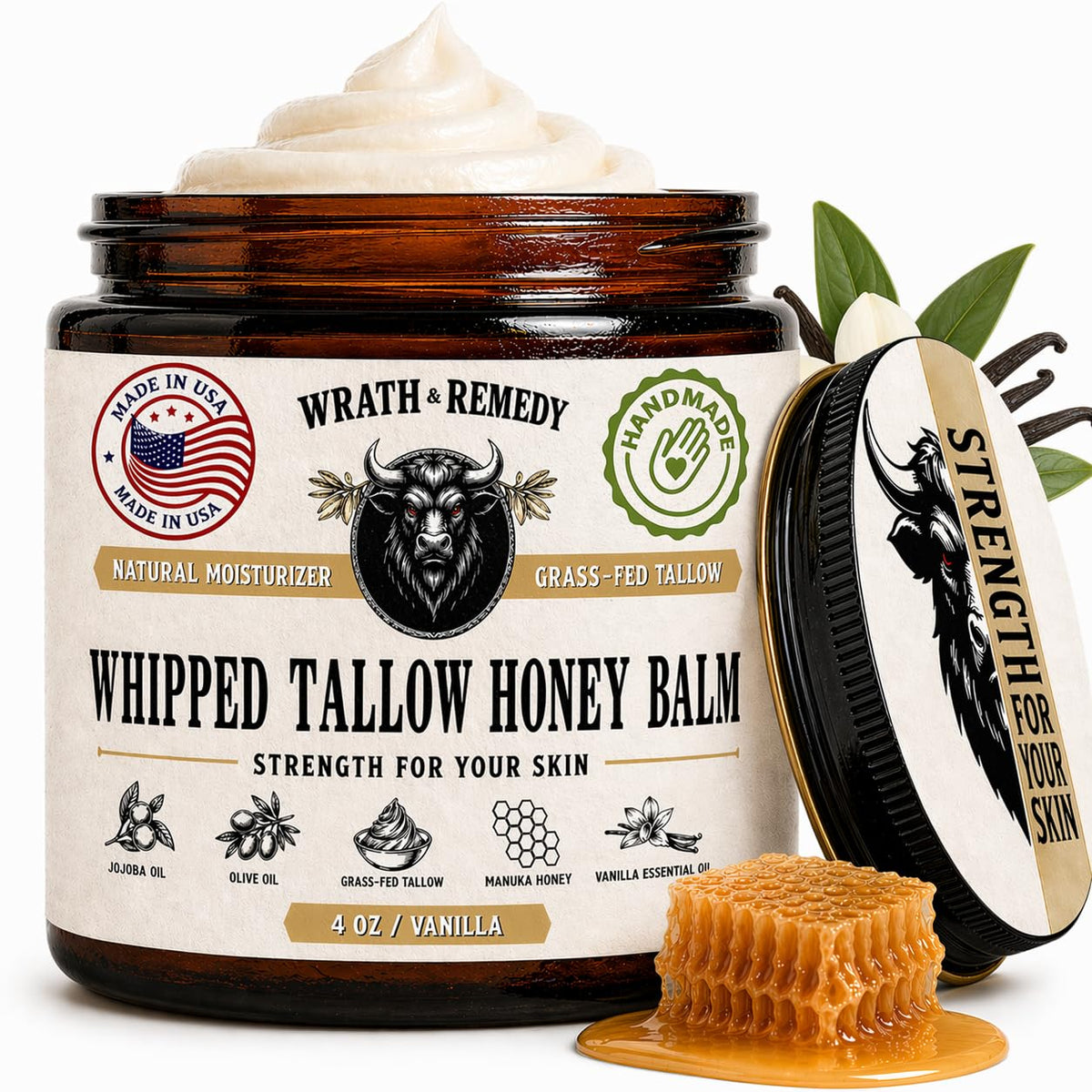 Wrath & Remedy front jar 4oz vanilla showing clean label and benefit