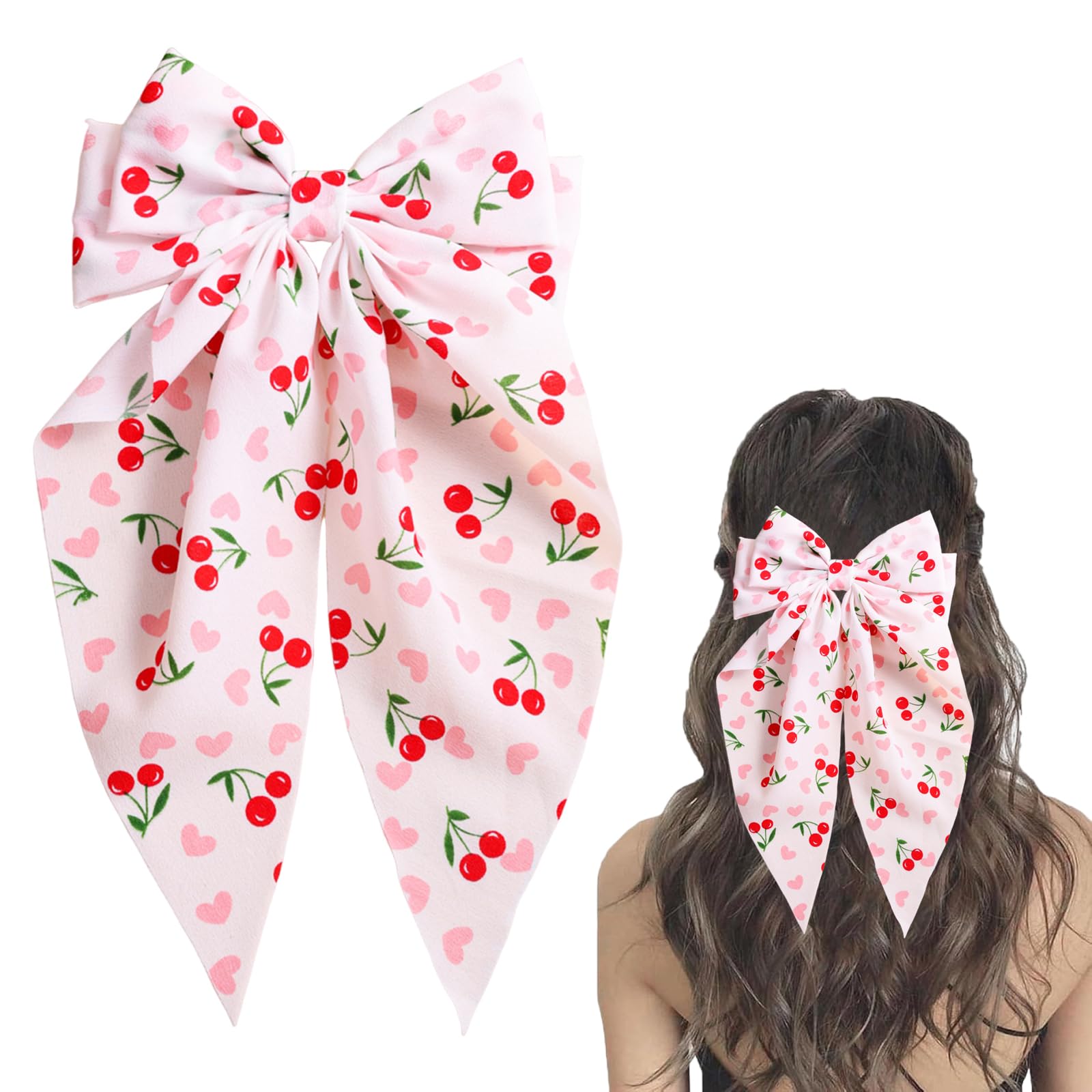 WRBAJIS cherry bow front view shows vivid print and shape for standout style
