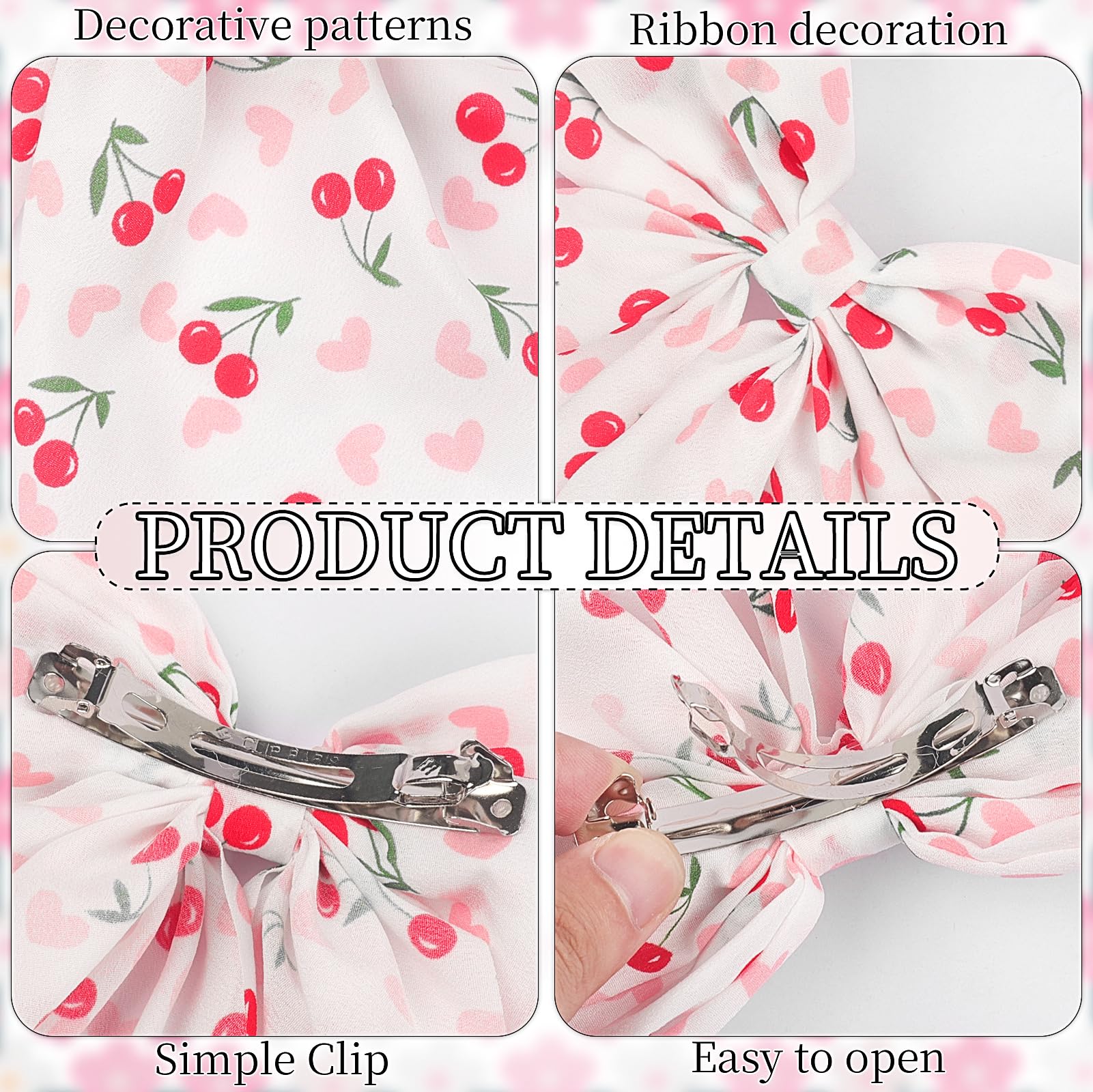 WRBAJIS cherry bow on model ponytail adds playful flair and reliable grip