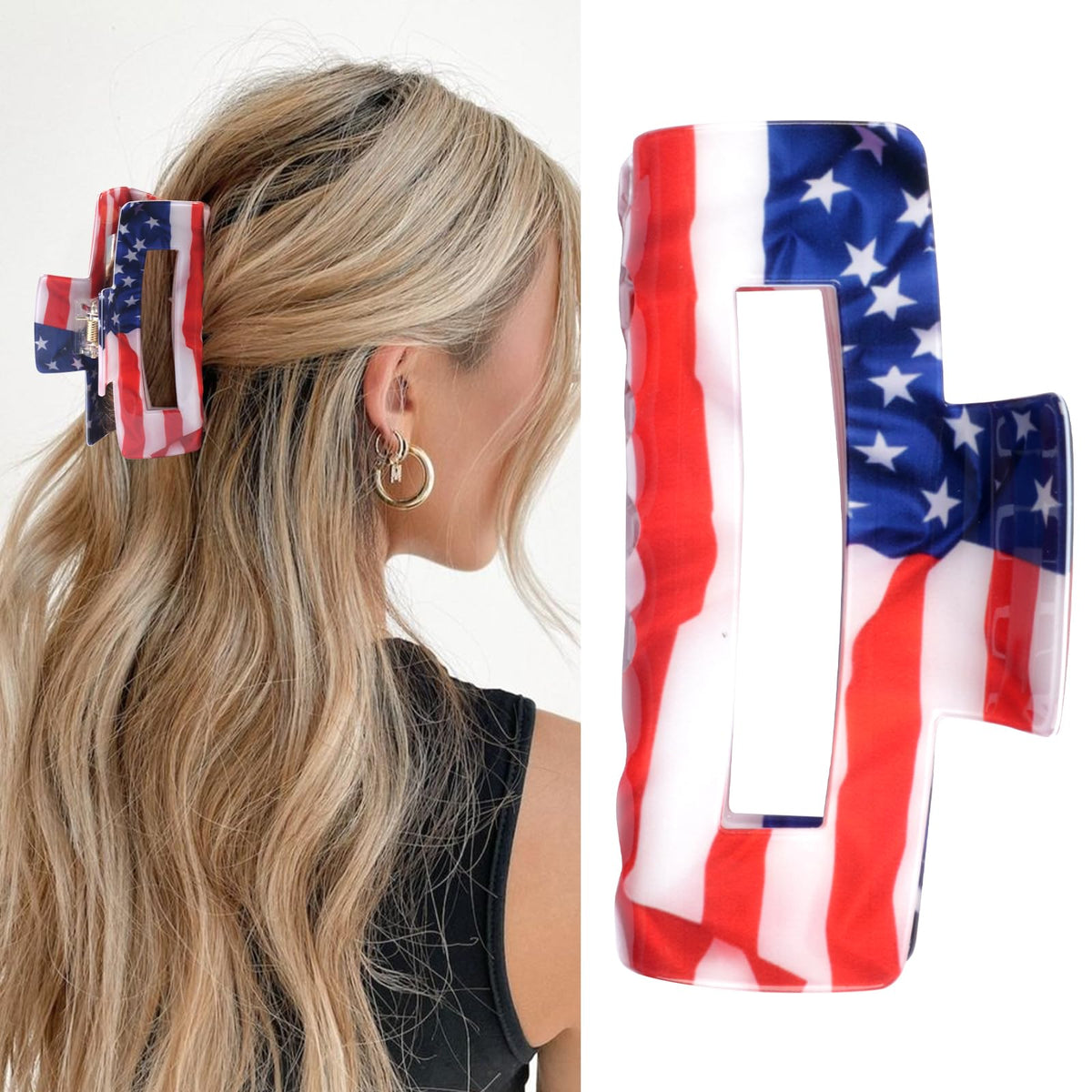 WRBAJIS front view of patriotic hair claw adds festive flair