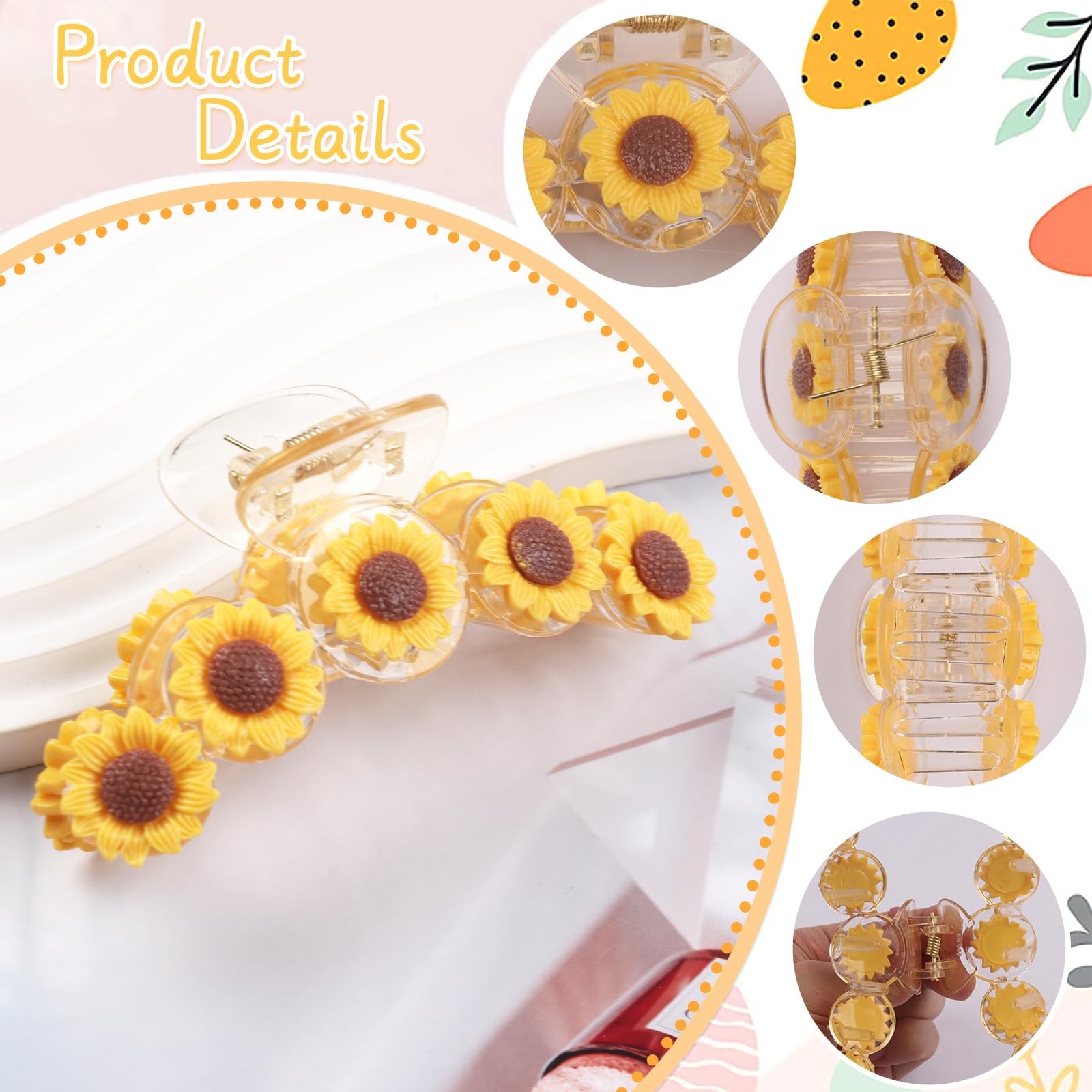 WRBAJIS sunflower clip worn in hair demonstrating secure everyday hold