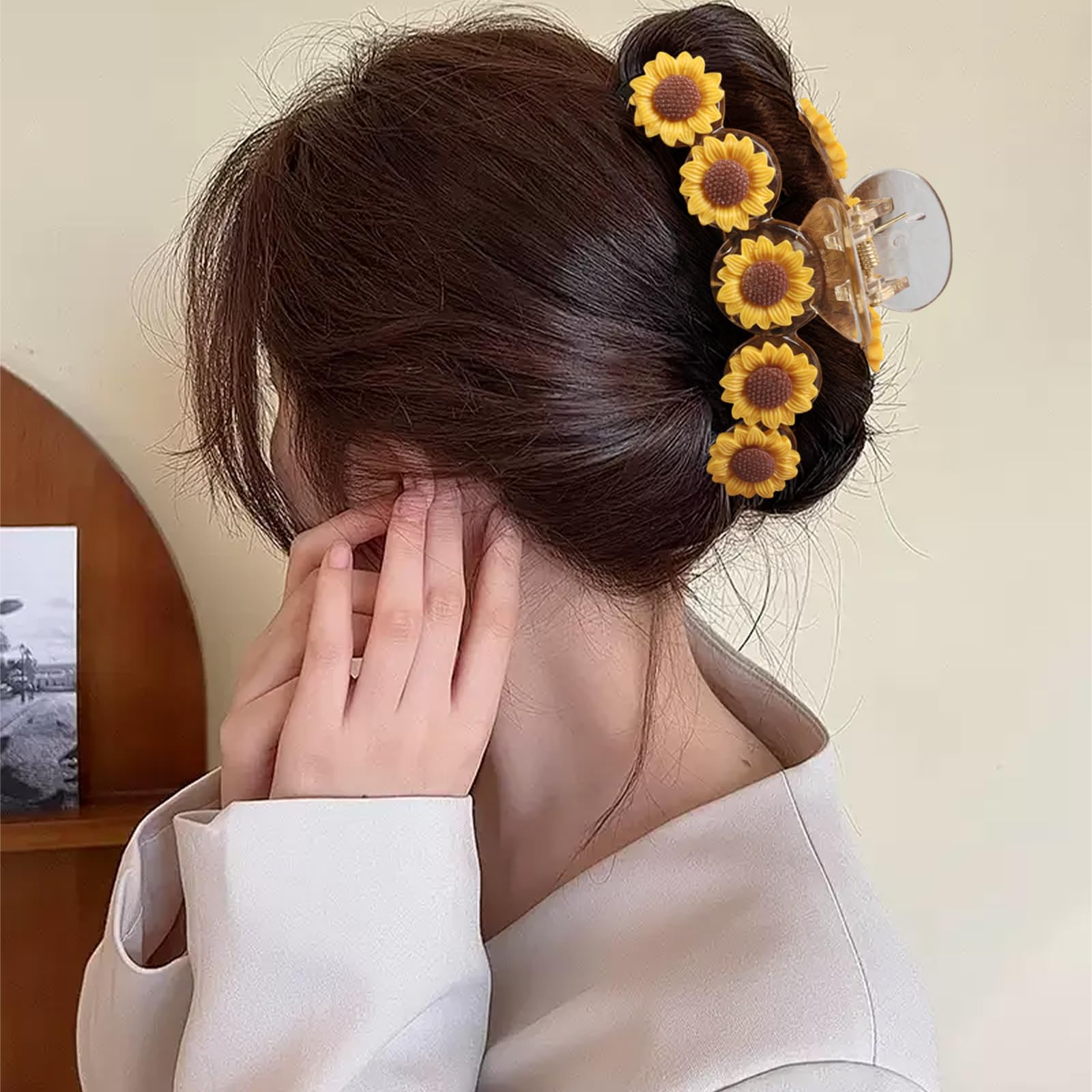 WRBAJIS sunflower clipped in hair outdoors adding cheerful style