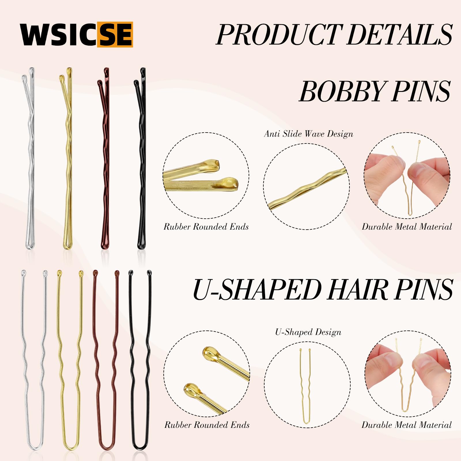 WSICSE U-shaped pins detail showing sturdy wire grip for secure buns