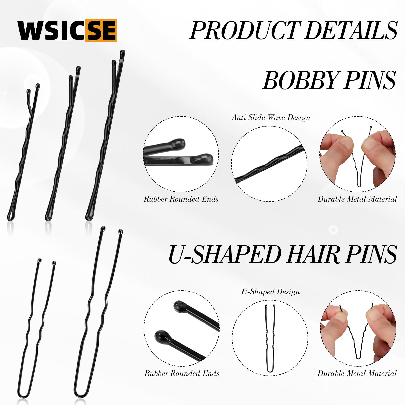 WSICSE U-shaped pins detail demonstrating strong hold and discrete styling