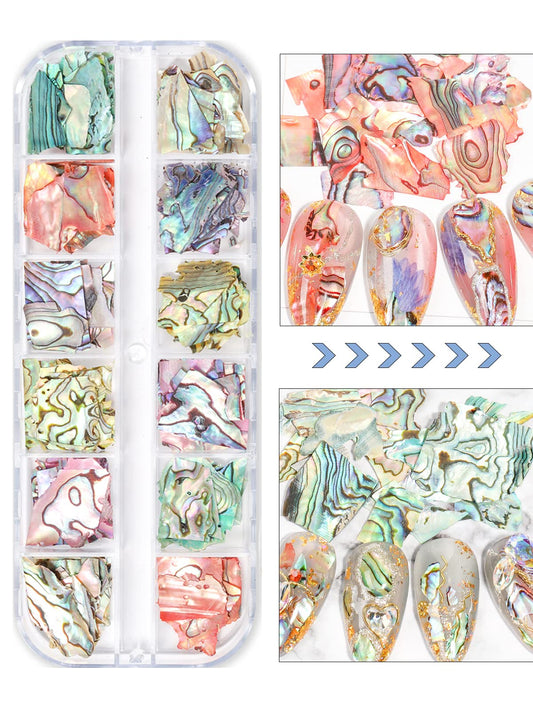 Wsimily close-up of iridescent abalone texture highlighting shimmer and multi-tone effect