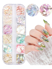 Wsimily tweezers holding a shell flake demonstrating precise placement for neat nail art