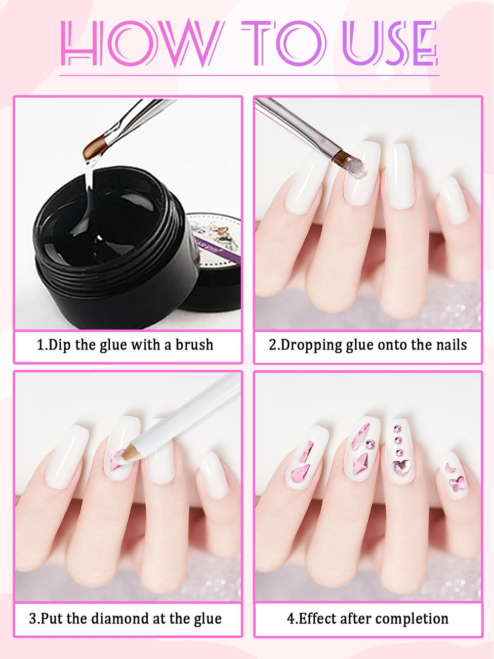 Wsimily finished pink crystal manicure in lifestyle shot conveying polished sparkle