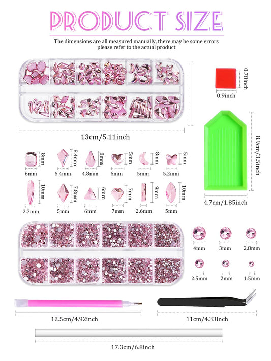 Wsimily mixed-shape pink AB crystal close-up highlighting sparkle and design detail