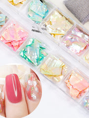 Wsimily completed mermaid nail design using flakes for vibrant, layered manicure results