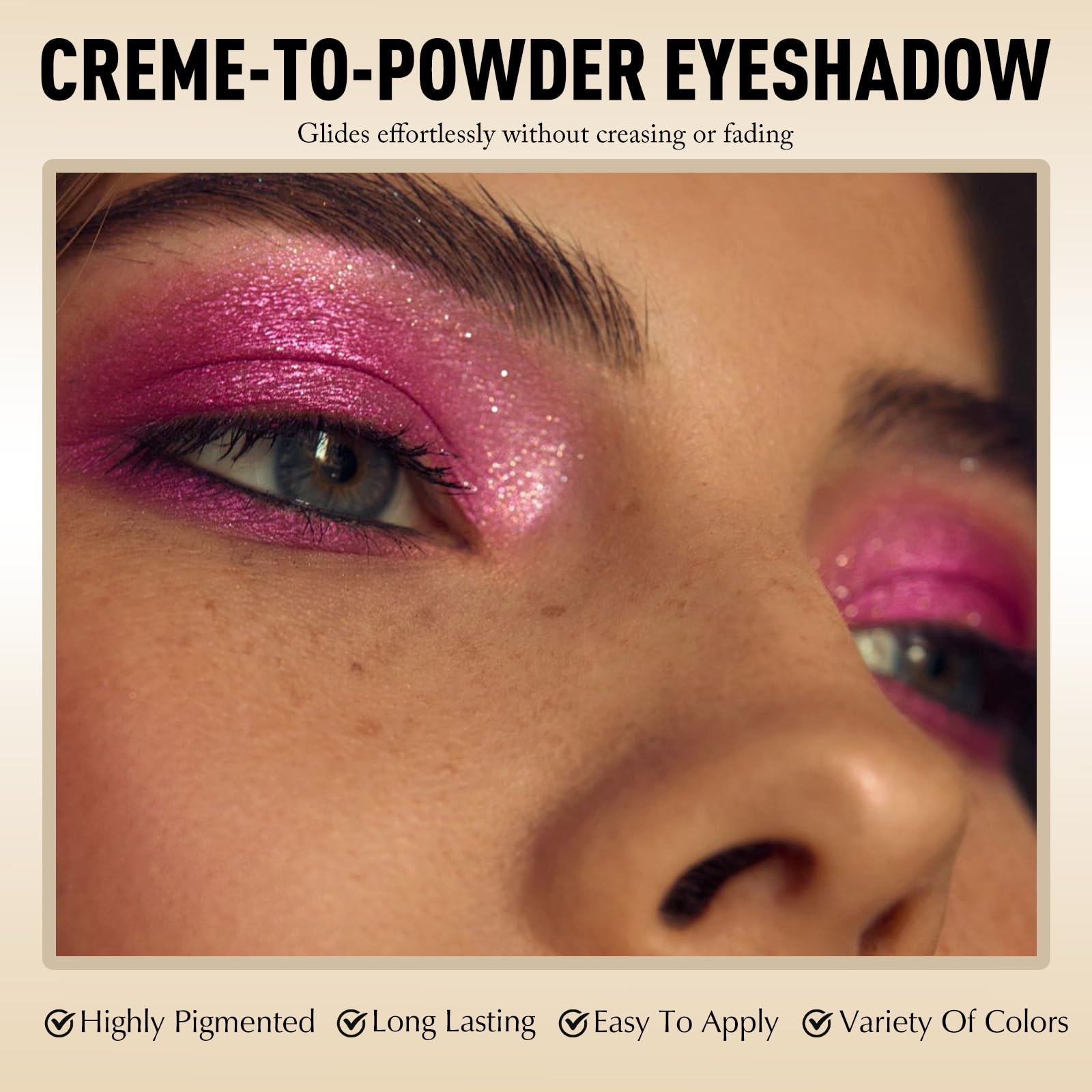 Wugbc applied on model eye demonstrating bright color payoff and boost