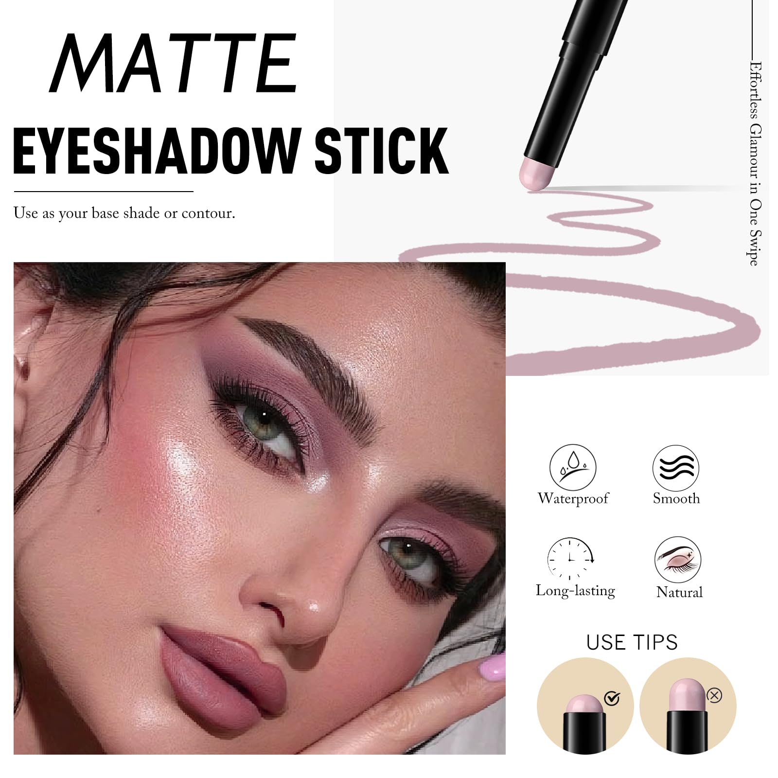 Wugbc mauve eyeshadow stick texture swatch on skin revealing pigmented, blendable finish