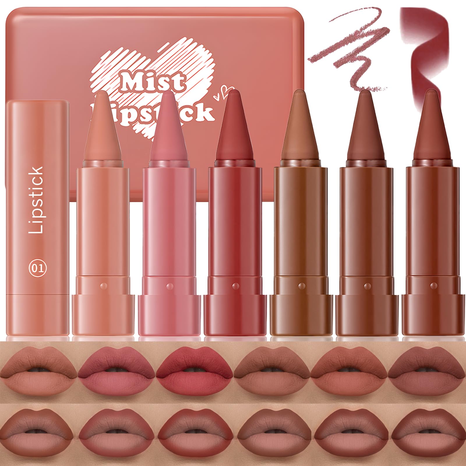 Wugbc front packaging showing six mini lip pencils and matte finish benefit