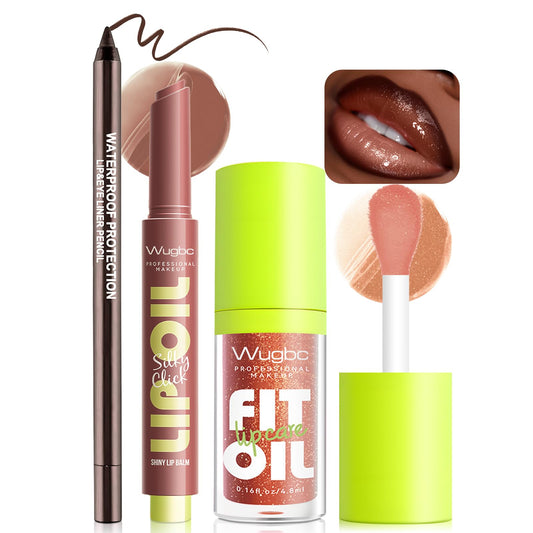 Wugbc front packaging showing the three-piece moisturizing lip combo and gift-ready box