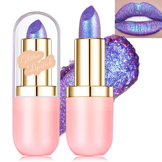Wugbc front tube purple lipstick showing metallic finish and easy portability