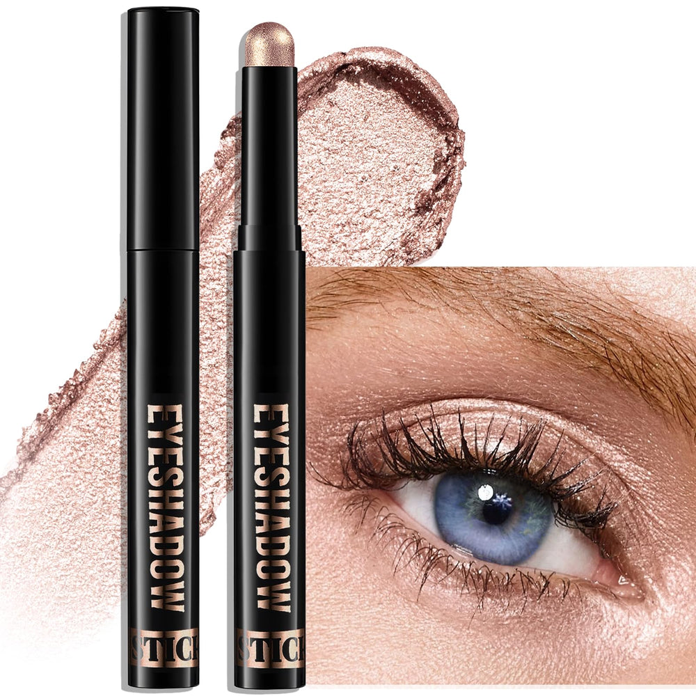 Wugbc front view of champagne pink stick showing compact travel-ready design and immediate shimmer benefit