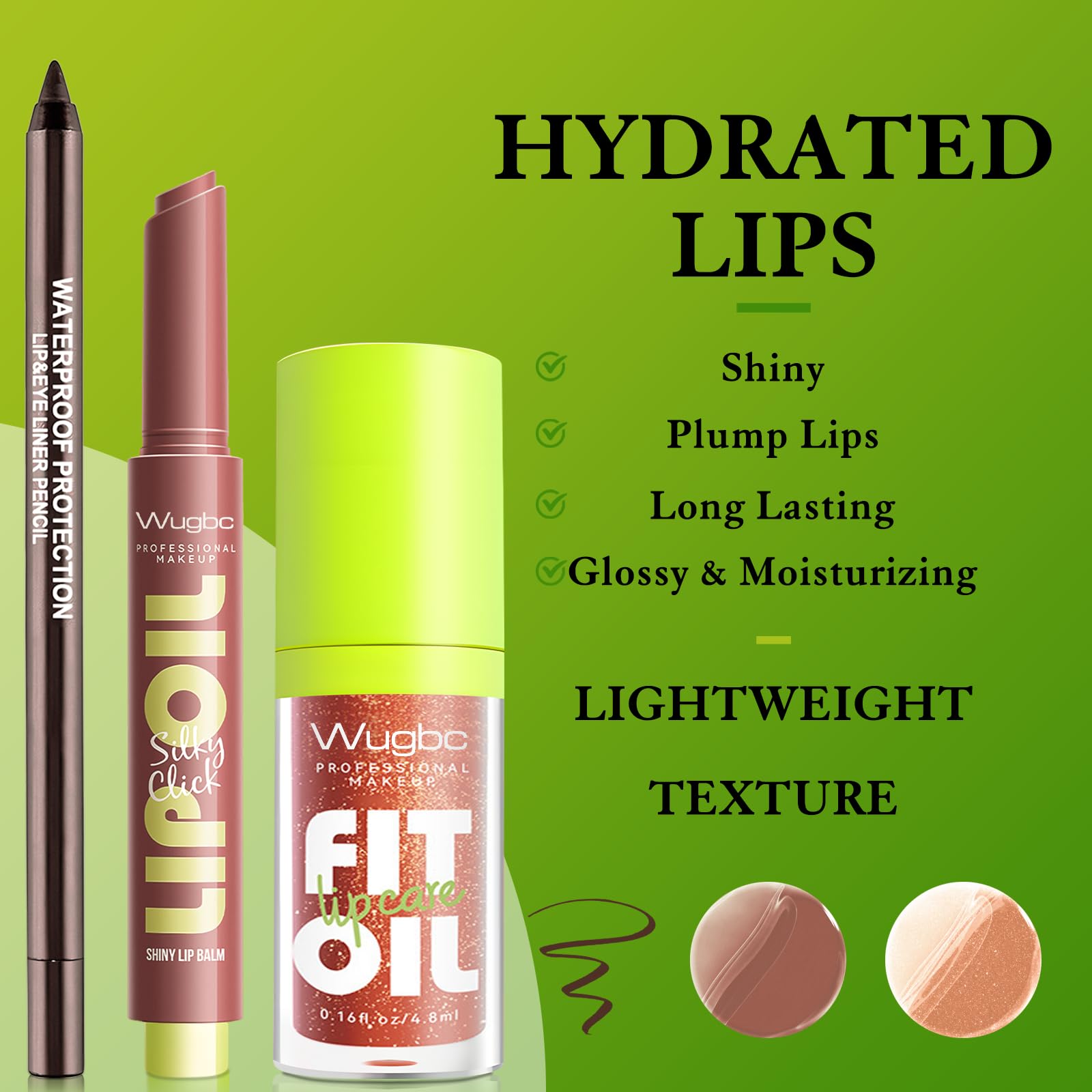 Wugbc gloss texture swipe showing glossy, non-sticky finish for added shine