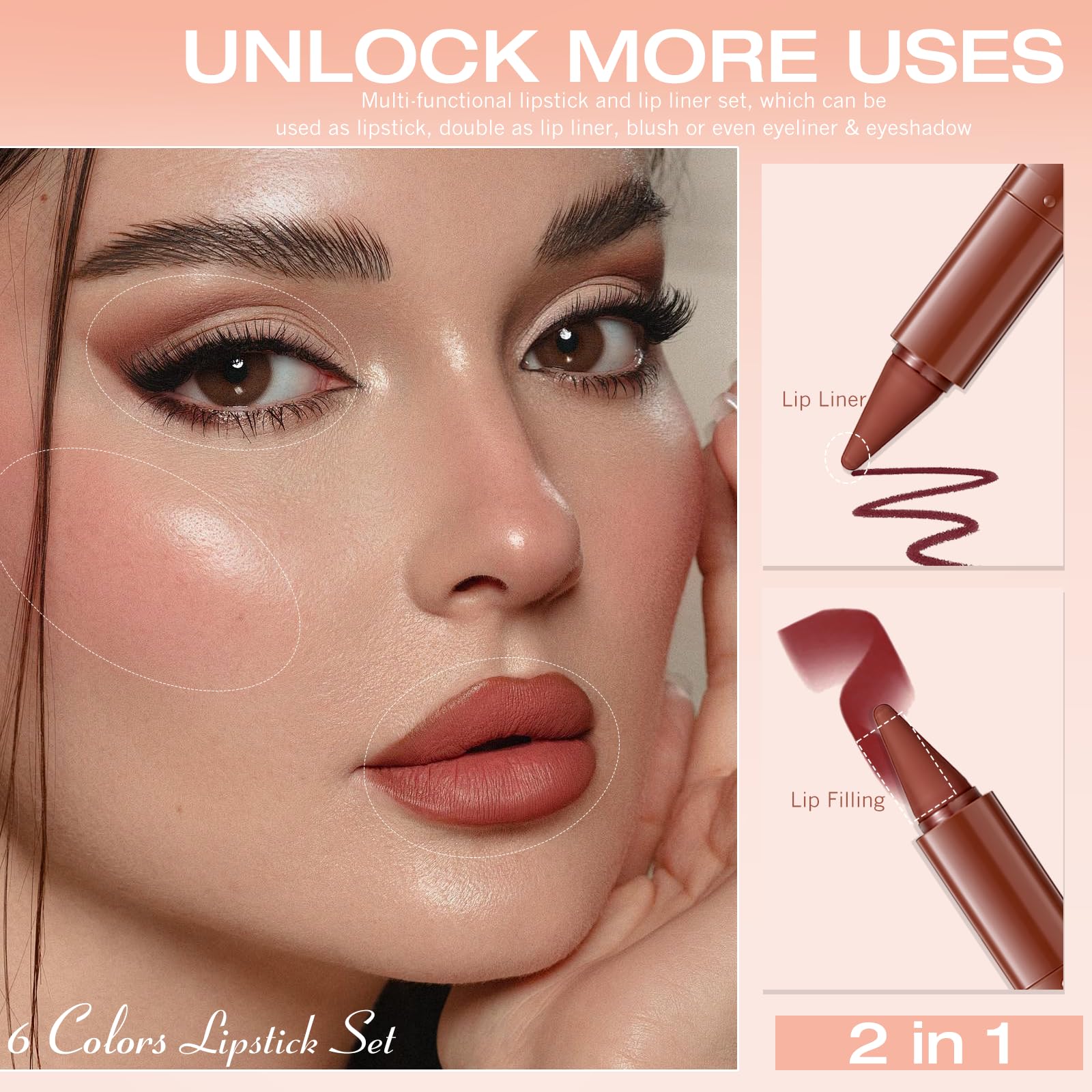 Wugbc model applying pencil showing defined lips benefit