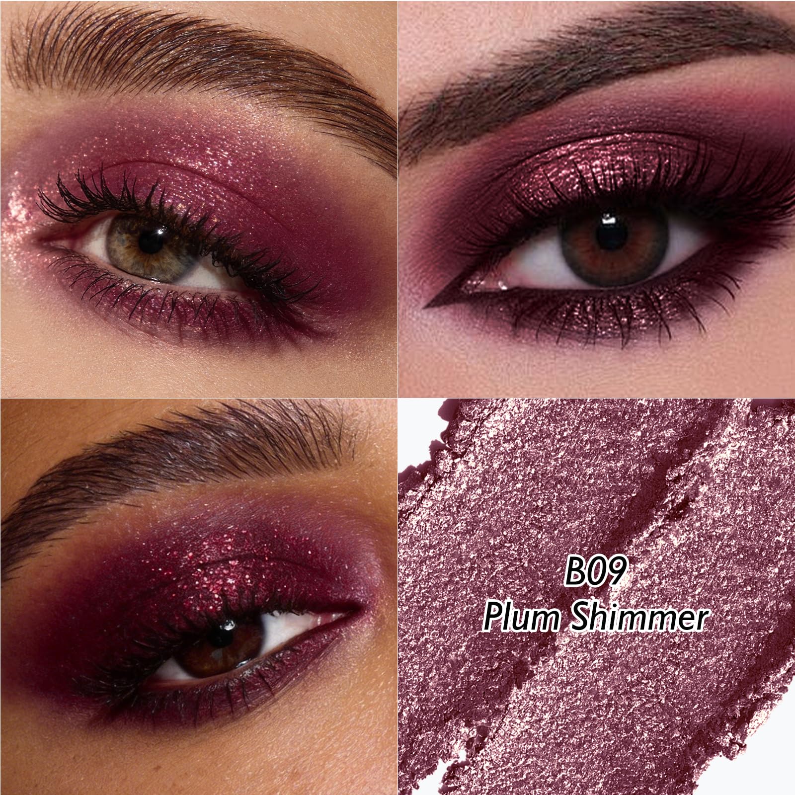 Wugbc application on eyelid demonstrating plum shimmer and crease resistance