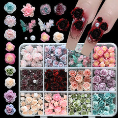 WUHCIM box front packaging showing assorted nail charms and included tweezers for convenience