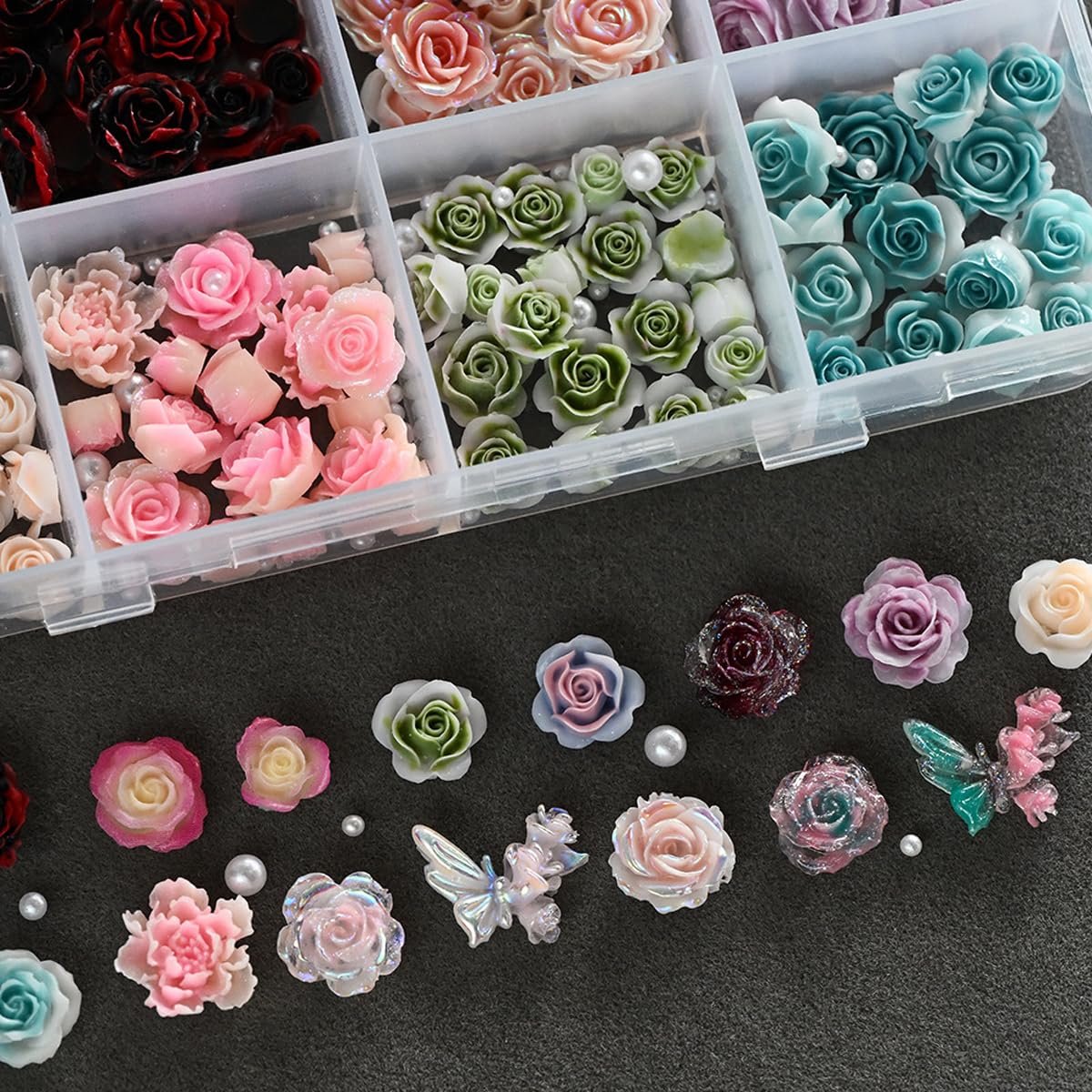 WUHCIM charms on nail in use demonstrating sparkling floral accent that enhances style
