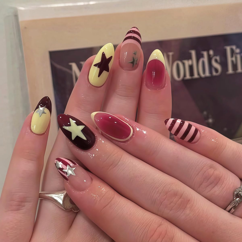 WUHCIM close-up of star and striped French tips highlighting design detail